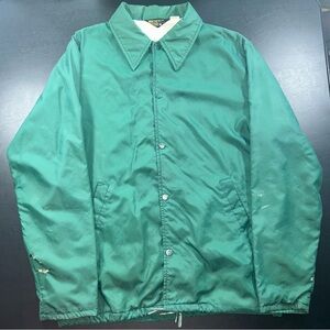 Vintage 70s Green Windbreaker Thrashed Snaps Coach Nylon Jacket Size Medium